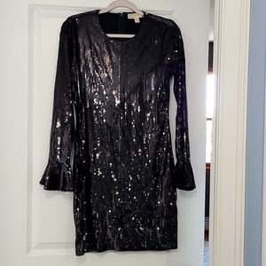 Michael Kors black full sequin dress with bell sleeves size M